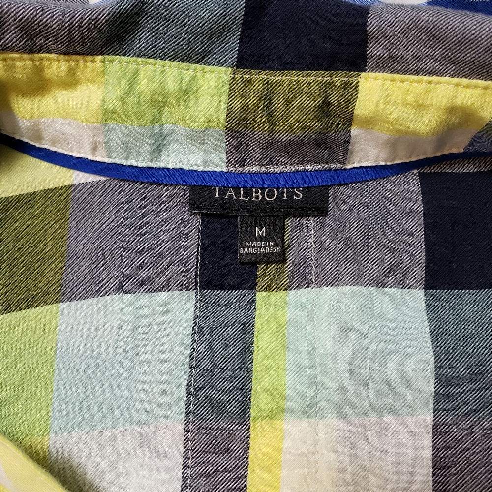 Talbots 3/4 Button Front Plaid Women's Top Size Medium - Picture 4 of 7